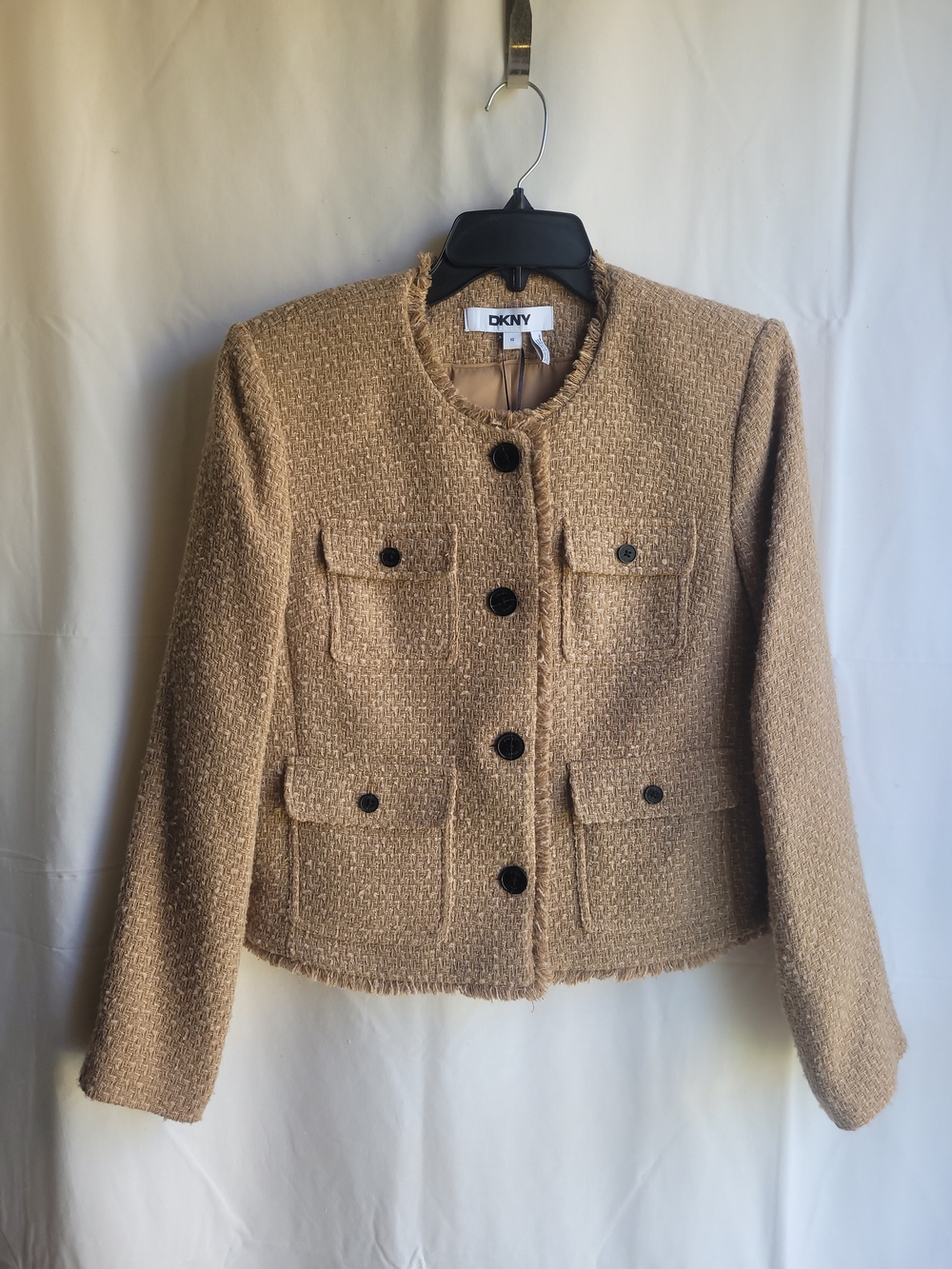 DKNY Beige Tweed Button-Front Jacket